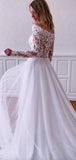 A-line Off the Shoulder Long Sleeves Lace Garden Beach Vintage Long Wedding Dresses, Bridal Gown WD310