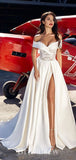 A-line Off the Shoulder New Satin Vintage Dream Beach Long Wedding Dresses WD524