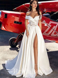 A-line Off the Shoulder New Satin Vintage Dream Beach Long Wedding Dresses WD524