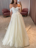 A-line Off the Shoulder Princess Boho Vintage Dream Beach Long Wedding Dresses WD253
