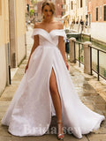 A-line Off the Shoulder Satin Elegant Dream Beach Vintage Long Wedding Dresses WD361