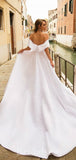 A-line Off the Shoulder Satin Elegant Dream Beach Vintage Long Wedding Dresses WD361