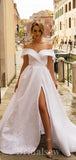 A-line Off the Shoulder Satin Elegant Dream Beach Vintage Long Wedding Dresses WD361