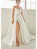 A-line Satin Popular Elegant Popular Gorgeous Vintage Dream Beach Long Wedding Dresses, Bridal Gown WD470