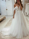A-line Off the Shoulder Tulle Custom Princess Vintage Garden Beach Long Wedding Dresses WD239
