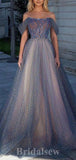 A-line Off the Shoulder Unique Sparkly Fairy Best Long Women Evening Prom Dresses PD841