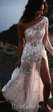 A-line One Shoulder Fairy Unique Vintage Dream Beach Long Wedding Dresses, Bridal Gown WD468