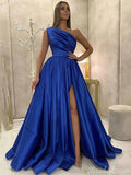 A-line One Shoulder Royal Blue Elegant Fashion Formal Long Prom Dresses PD252