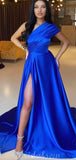 A-line One Shoulder Royal Blue Elegant Satin Party Women Long Evening Prom Dresses PD575