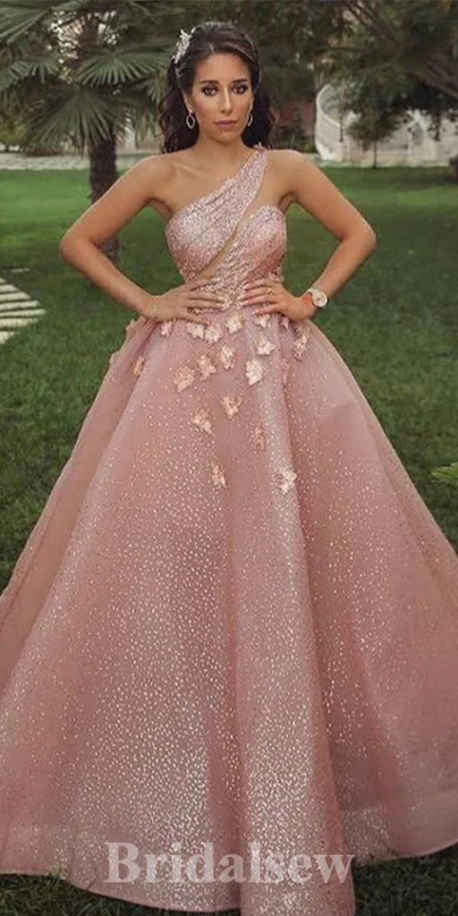 A-line One Shoulder Sequin Sparkly Gorgeous Elegant Stylish Party Evening Long Prom Dresses, Ball Gown PD1125