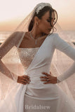 A-line One Shoulder Unique Gorgeous Vintage Dream Beach Elegant Long Wedding Dresses, Bridal Gown WD459
