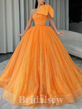 A-line Orange Sequin Sparkly One Shoulder Modest Long Evening Prom Dresses, Gorgeous Ball Gown PD1220