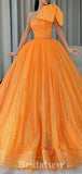 A-line Orange Sequin Sparkly One Shoulder Modest Long Evening Prom Dresses, Gorgeous Ball Gown PD1220