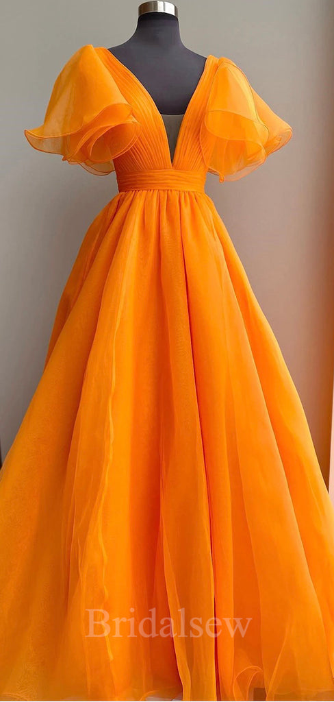 A-line Orange Unique V-Neck Elegant Black Girls Slay Women Long Evening Prom Dresses PD589