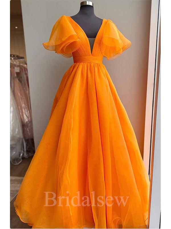 A-line Orange Unique V-Neck Elegant Black Girls Slay Women Long Evening Prom Dresses PD589