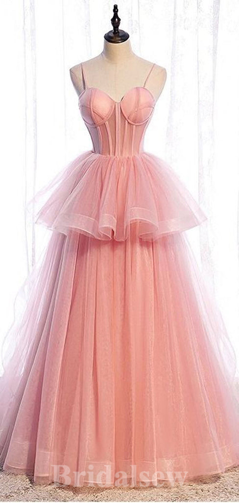 A-line Pink Princess Straps Floor-Length Sweatheart Long Women Evening Prom Dresses PD802