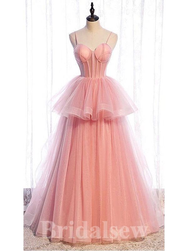 A-line Pink Princess Straps Floor-Length Sweatheart Long Women Evening Prom Dresses PD802