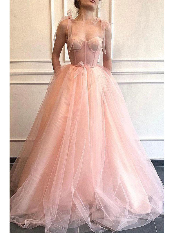 A-line Pink Tulle Princess Formal Modest Party Long Prom Dresses PD331