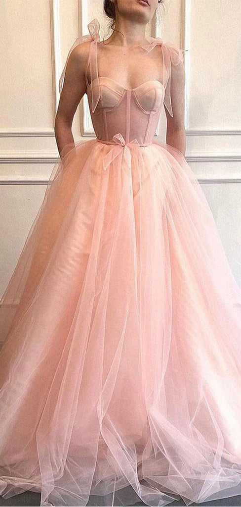 A-line Pink Tulle Princess Formal Modest Party Long Prom Dresses PD331