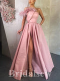 A-line Pink Unique Strapless Satin Elegant Modest Long Party Evening Prom Dresses PD1292
