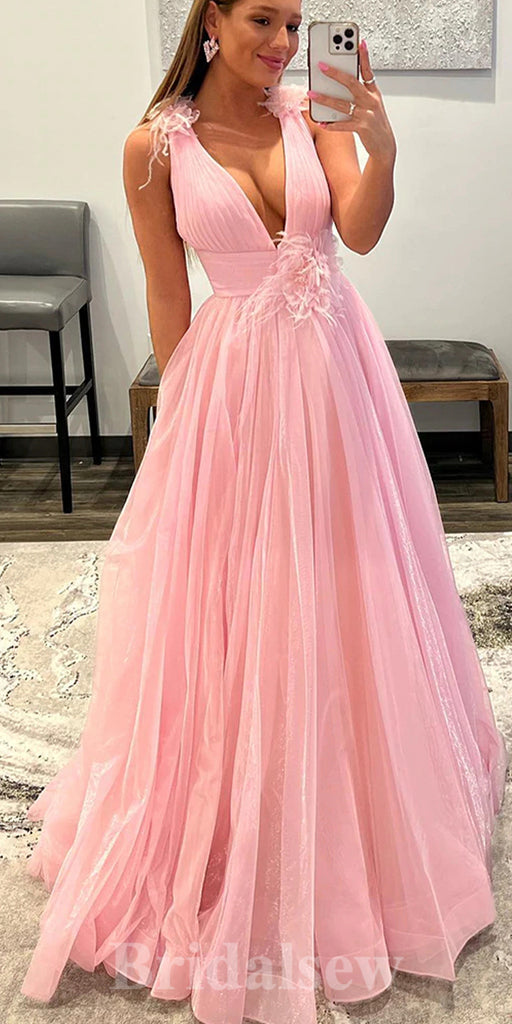 A-line Pink V-Neck New Floor-Length Long Women Party Evening Prom Dresses PD991
