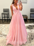 A-line Pink V-Neck New Floor-Length Long Women Party Evening Prom Dresses PD991
