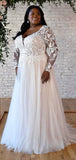 A-line Plus Size Long Sleeves Lace Garden Elegant Vintage Beach Long Wedding Dresses WD195