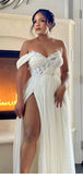 A-line Popular Elegant Off the Shoulder Slit Sexy Vintage Dream Beach Long Wedding Dresses, Bridal Gown WD472