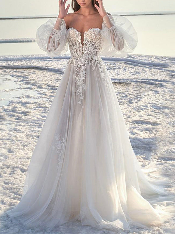A-line Princess Gorgeous Beach Long Wedding Dresses Online WD080 bridalsew A-line Princess Gorgeous Beach Long Wedding Dresses Online WD080 bridalsew