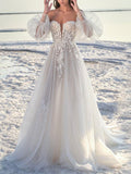 A-line Princess Gorgeous Beach Long Wedding Dresses Online WD080