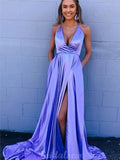 A-line Purple Simple Cheap Long Modest Prom Dresses PD044