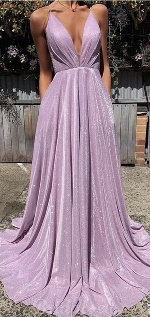 A-line Purple Sparkly Gorgeous Spaghetti Straps Prom Dresses PD059