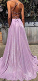 A-line Purple Sparkly Gorgeous Spaghetti Straps Prom Dresses PD059