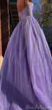 A-line Purple Sparkly Sequin Tulle Long Prom Dresses, Formal Evening Dresses PD265