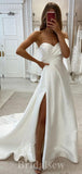 A-line Real Made Satin Elegant Classy Slit Beach Vintage Long Wedding Dresses WD341