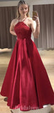 A-line Red Halter Custom Modest Elegant Long Party Evening Prom Dresses PD1331