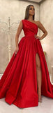 A-line Red One Shoulder Elegant Fashion Formal Long Evening Prom Dresses PD279