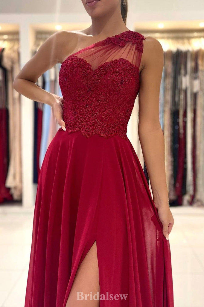 A-line Red One Shoulder Floor-Length Fashion Elegant Stylish Evening Long Prom Dresses PD1119
