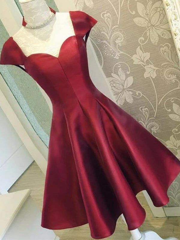 A-line Red Satin Simple Short Homecoming Dresses HD003