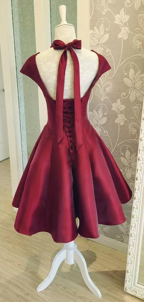 A-line Red Satin Simple Short Homecoming Dresses HD003