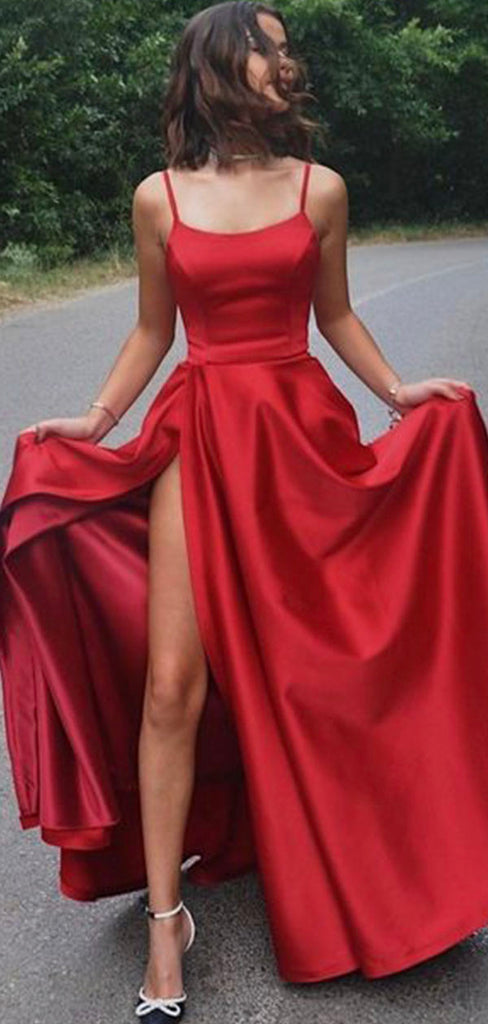 Red Spaghetti Back Crossed Straps Lace Appliqued A Line Long Prom Dres –  SheerGirl