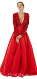 A-line Red Burgundy Pink Sequin Sparkly Giltter Long Sleeves New Long Women Evening Prom Dresses PD838