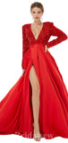 A-line Red Burgundy Pink Sequin Sparkly Giltter Long Sleeves New Long Women Evening Prom Dresses PD838