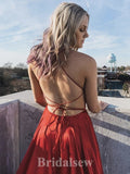 A-line Red Spaghetti Straps Simple New Fashion Slit Long Elegant Party Prom Dresses PD1175