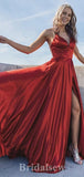 A-line Red Spaghetti Straps Simple New Fashion Slit Long Elegant Party Prom Dresses PD1175