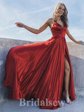 A-line Red Spaghetti Straps Simple New Fashion Slit Long Elegant Party Prom Dresses PD1175