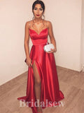 A-line Red Unique Simple New Fashion Slit Long Elegant Party Prom Dresses PD1174