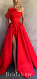 A-line Red Unique Strapless Satin Elegant Modest Long Party Evening Prom Dresses PD1294