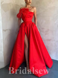 A-line Red Unique Strapless Satin Elegant Modest Long Party Evening Prom Dresses PD1294