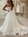 A-line Romantic Popular Beach Lace Long Wedding Dresses, Bridal Gowns WD105